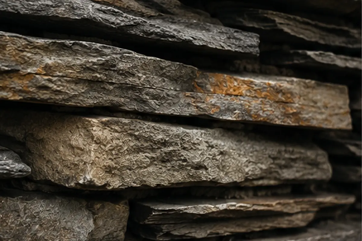 Nahaufnahme geschichteter Natursteinplatten